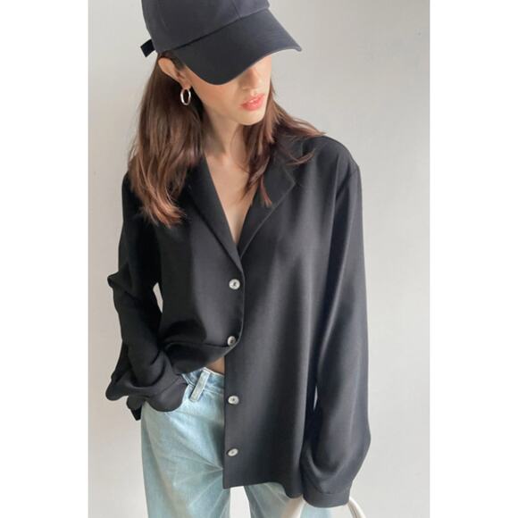 OAK + FORT Tops - OAK + FORT Oversized Blouse Long Sleeve Button Up Shirt Top Shacket Black